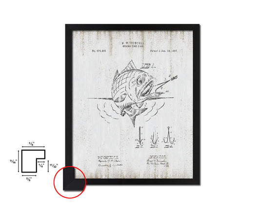 Spring Fish Hook Fishing Vintage Patent Artwork Black Frame Print Wall Art Decor Gifts