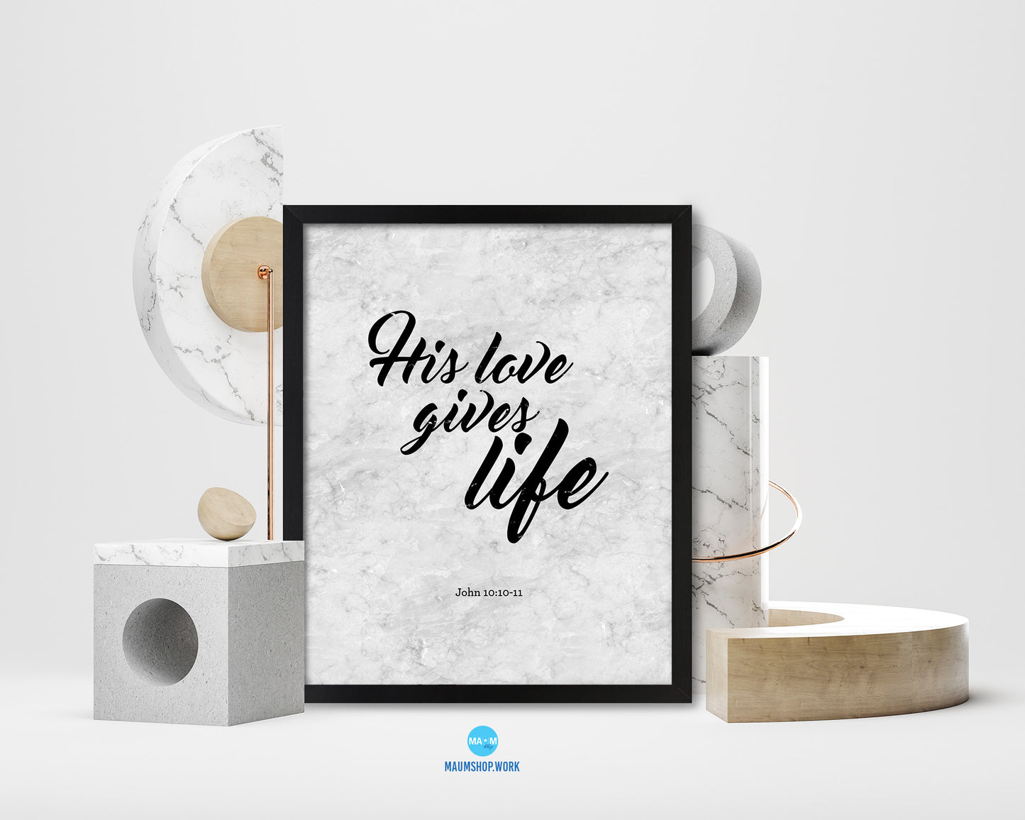 His love gives life, John 10:10-11 Bible Scripture Verse Framed Print Wall Art Decor Gifts