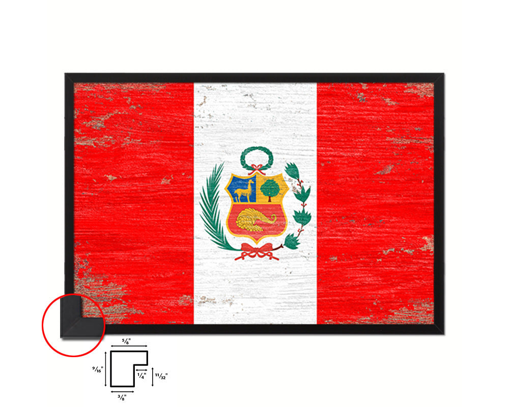 Peru Shabby Chic Country Flag Wood Framed Print Wall Art Decor Gifts