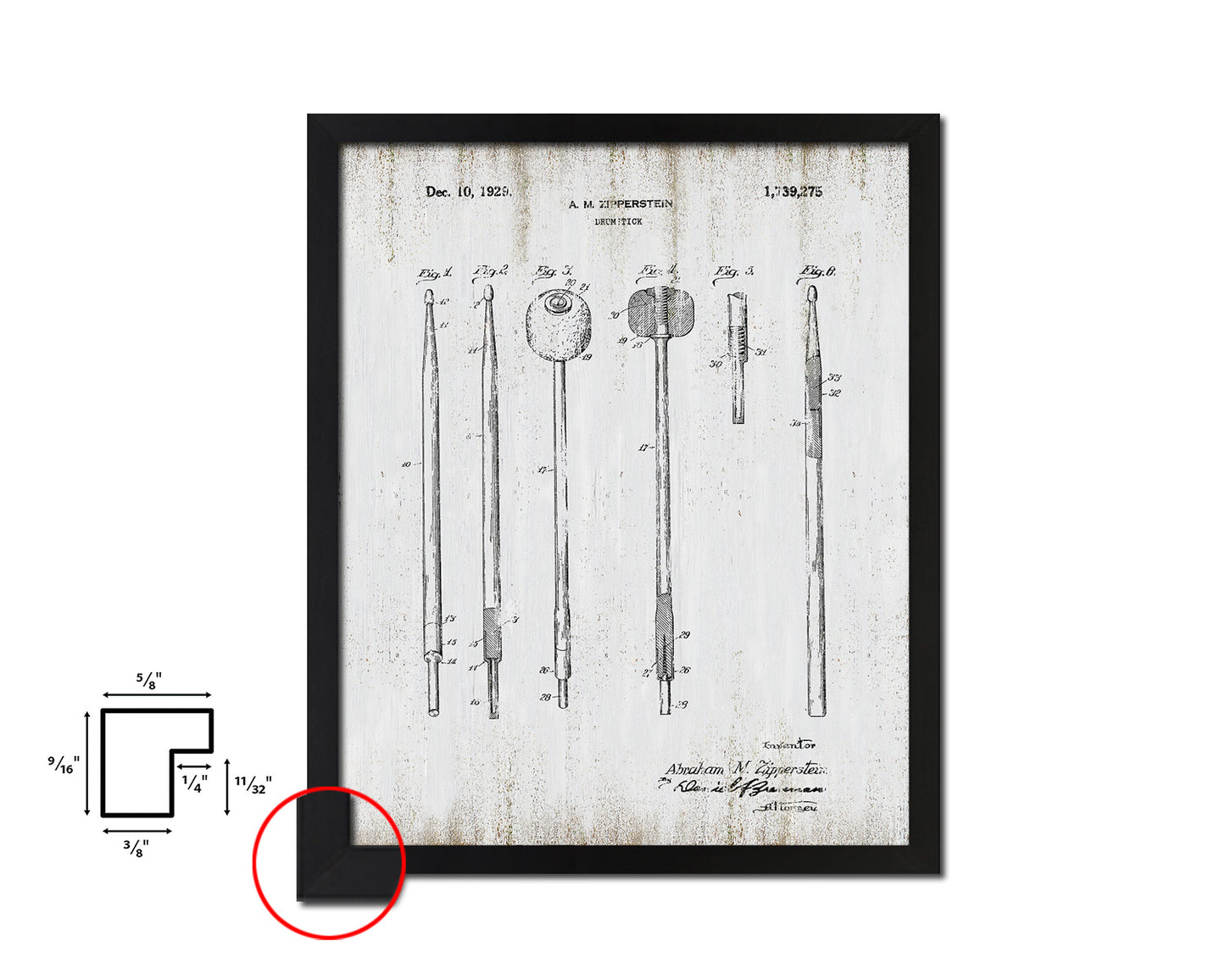 Drumstick Music Vintage Patent Artwork Black Frame Print Wall Art Decor Gifts