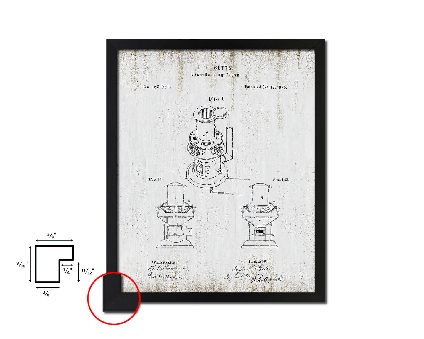 Base Burning Stove Kitchen Vintage Patent Artwork Black Frame Print Gifts