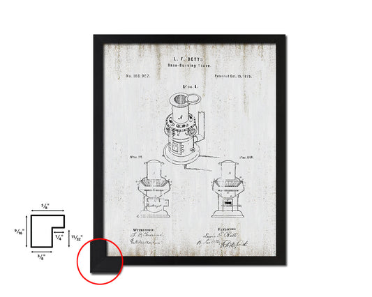 Base Burning Stove Kitchen Vintage Patent Artwork Black Frame Print Gifts