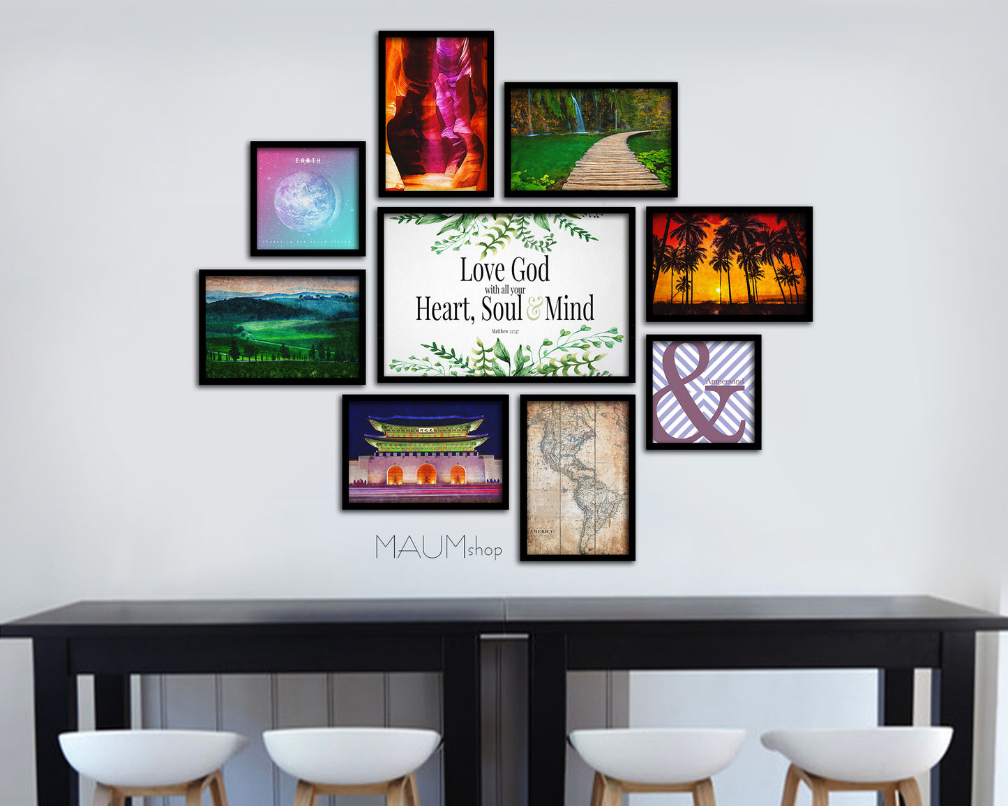 Love God with All Your Heart, Soul & Mind, Matthew 22:37 Bible Verse Scripture Framed Art