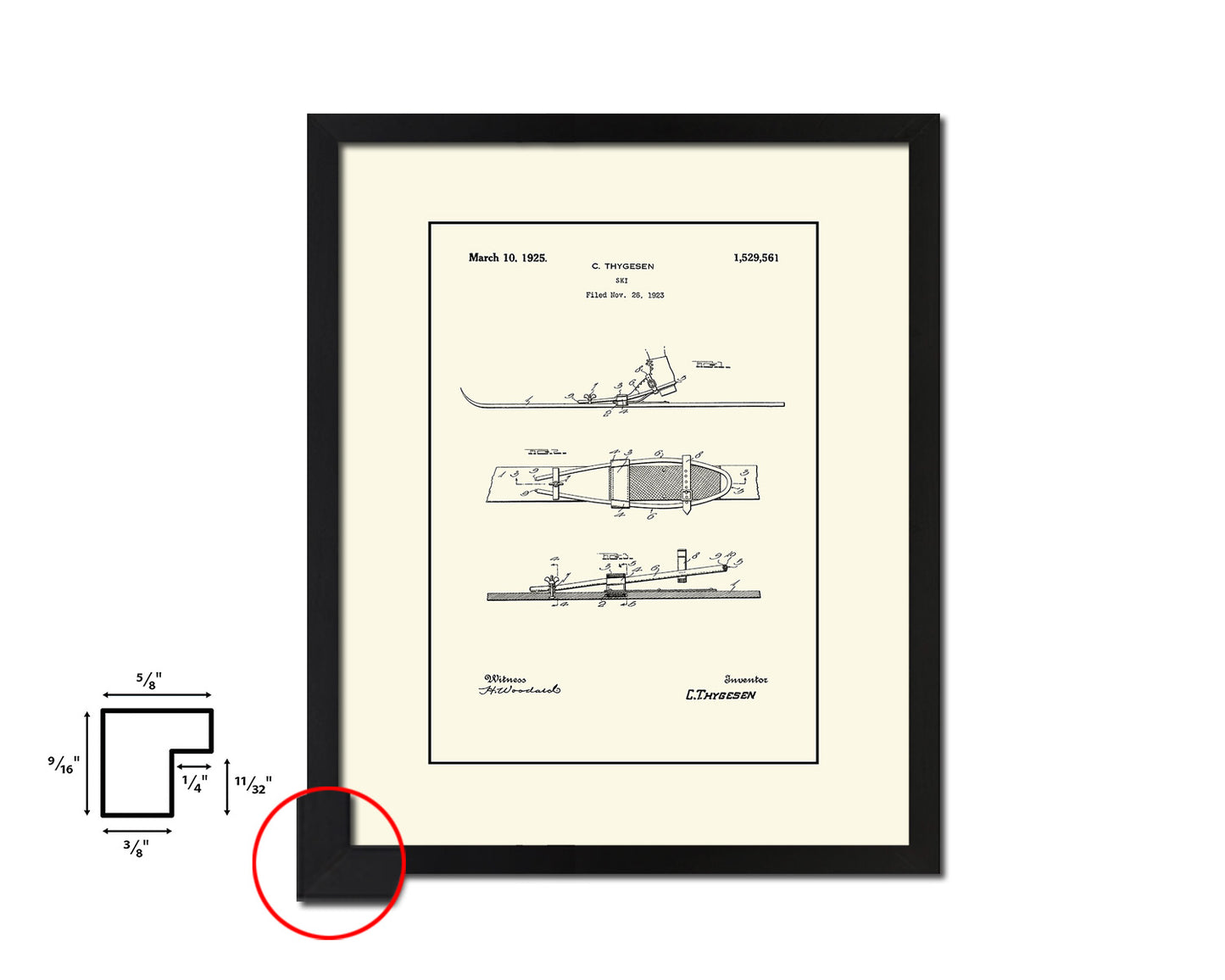 Ski Sports Vintage Patent Artwork Black Frame Print Gifts