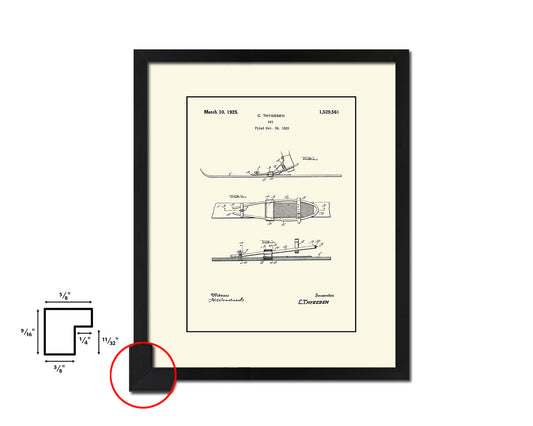 Ski Sports Vintage Patent Artwork Black Frame Print Gifts