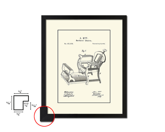 Barber's Chair Barbershop Vintage Patent Artwork Black Frame Print Wall Art Decor Gifts