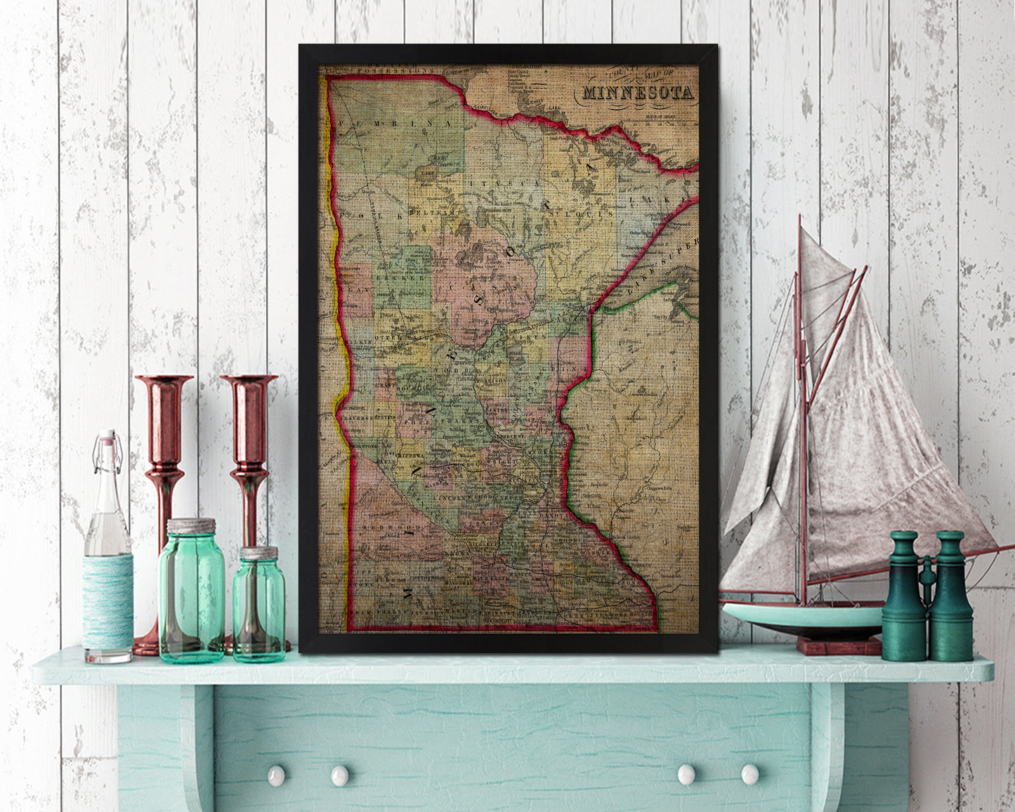 Minnesota Vintage Map Wood Framed Print Art Wall Decor Gifts