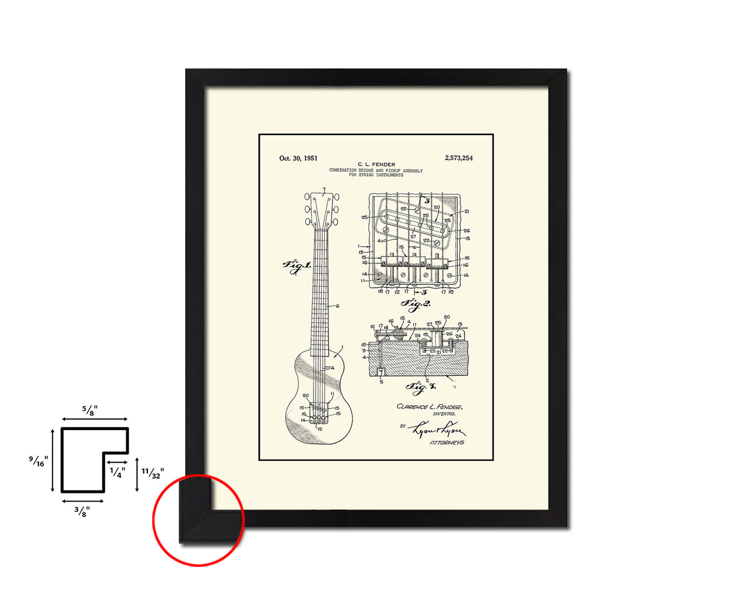 Guitar Bridge & Pickup Assembly Music Vintage Patent Artwork Black Frame Print Gifts