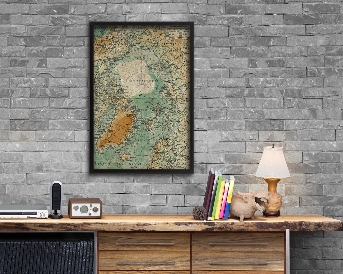 Nord Polarlander Historical Map Wood Framed Print Art Wall Decor Gifts