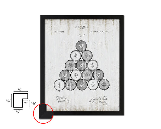 Billiard Pool Poker Game Playing Card Vintage Patent Artwork Black Frame Print Gifts