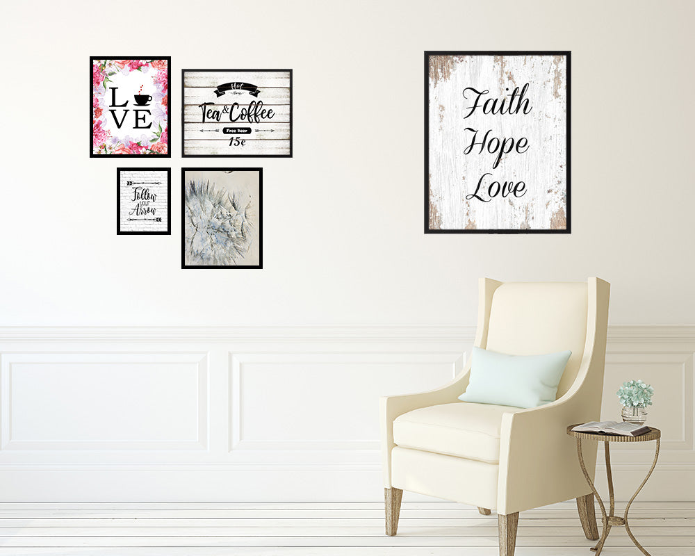 Faith Hope Love Quote Wood Framed Print Home Decor Wall Art Gifts