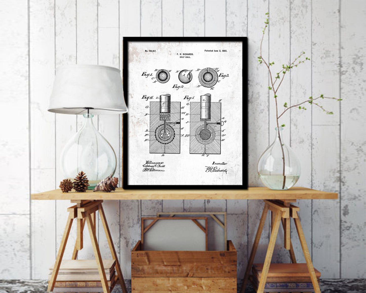 Golf Ball Sports Vintage Patent Artwork Black Frame Print Gifts