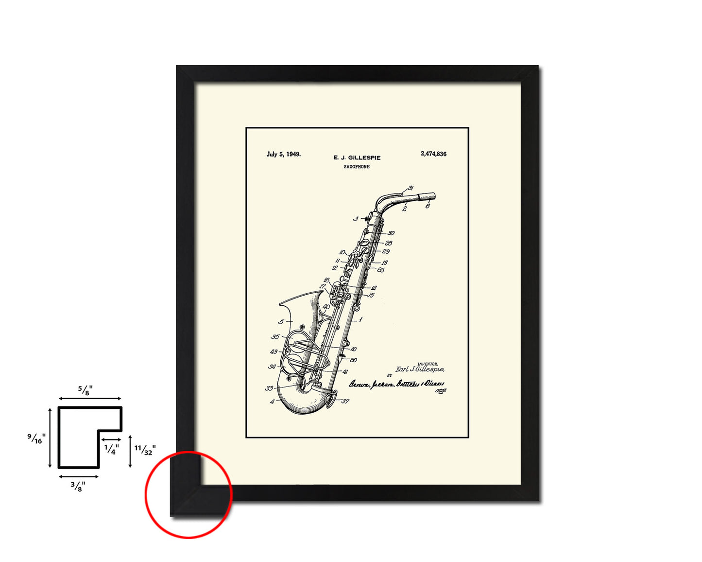 Saxophone Music Vintage Patent Artwork Black Frame Print Wall Art Decor Gifts