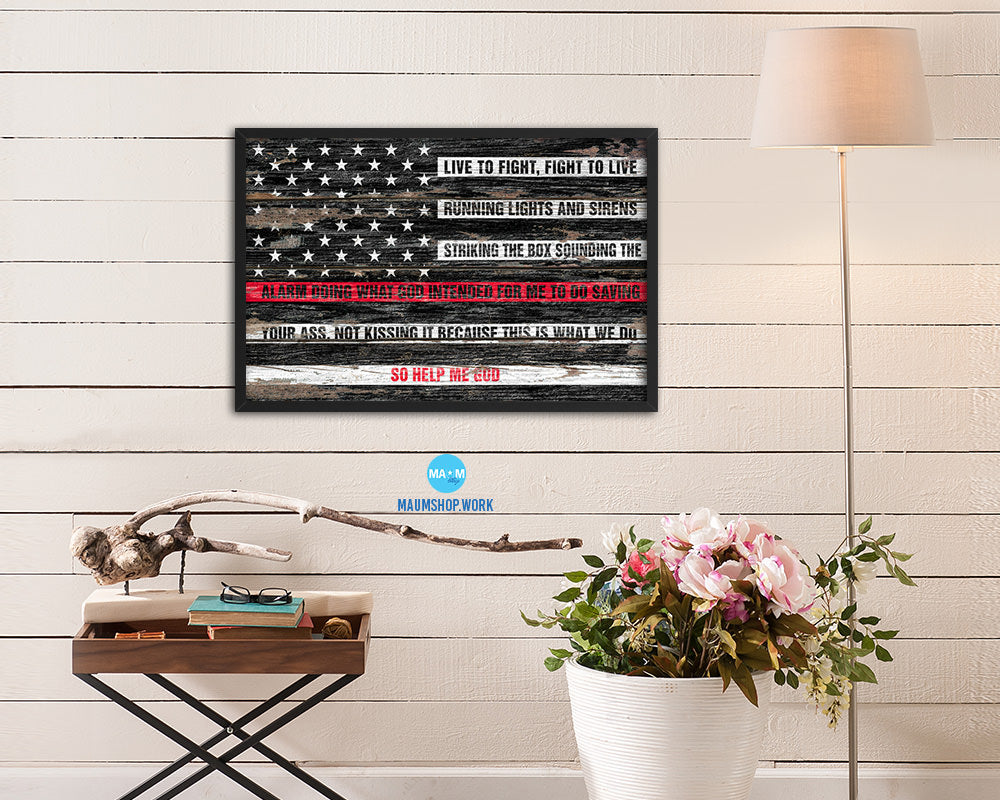 Thin Red Line Honoring Law Enforcement, Powercall Sirens Wood Rustic Flag Art