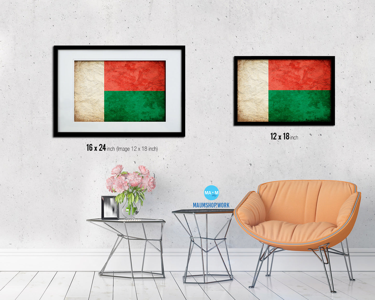 Madagascar Country Vintage Flag Wood Framed Print Wall Art Decor Gifts