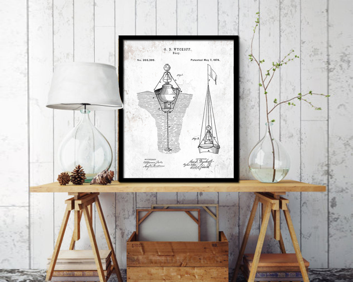 Buoy Nautical Vintage Patent Artwork Black Frame Print Gifts