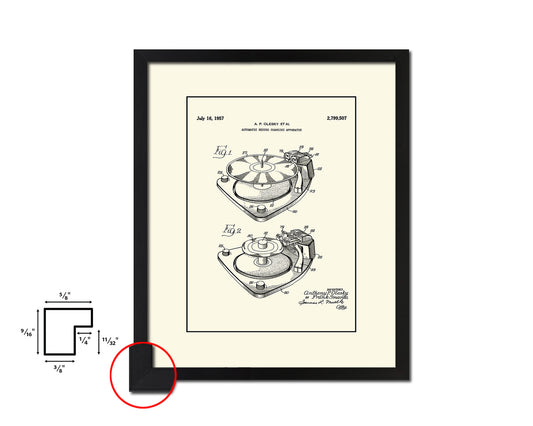 Record Changing Automatic Vintage Patent Artwork Black Frame Print Gifts