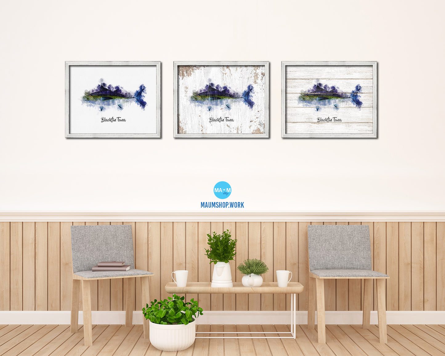 Blackfin Tuna Fish Framed Prints Modern Restaurant Sushi Bar Watercolor Wall Art Decor