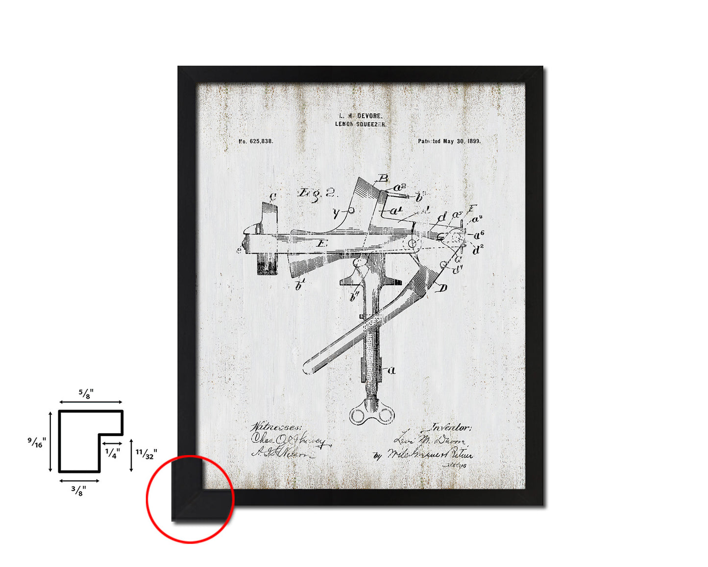 Lemon Squeezer Kitchen Vintage Patent Artwork Black Frame Print Wall Art Decor Gifts