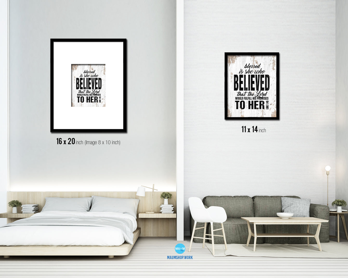 Blessed is she who believed that the Lord Quote Wood Framed Print Home Decor Wall Art Gifts