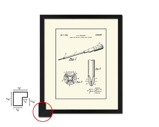 Screwdriver Tools Vintage Patent Artwork Black Frame Print Gifts