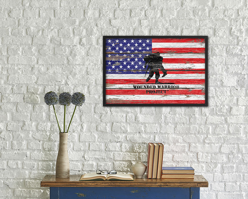 Wounded Warrior Project American Wood Rustic Flag Wood Framed Print Wall Art Decor Gifts