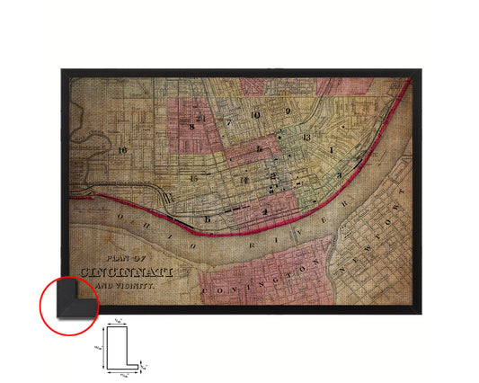 Cincinnati Vintage Map Framed Print Art Wall Decor Gifts