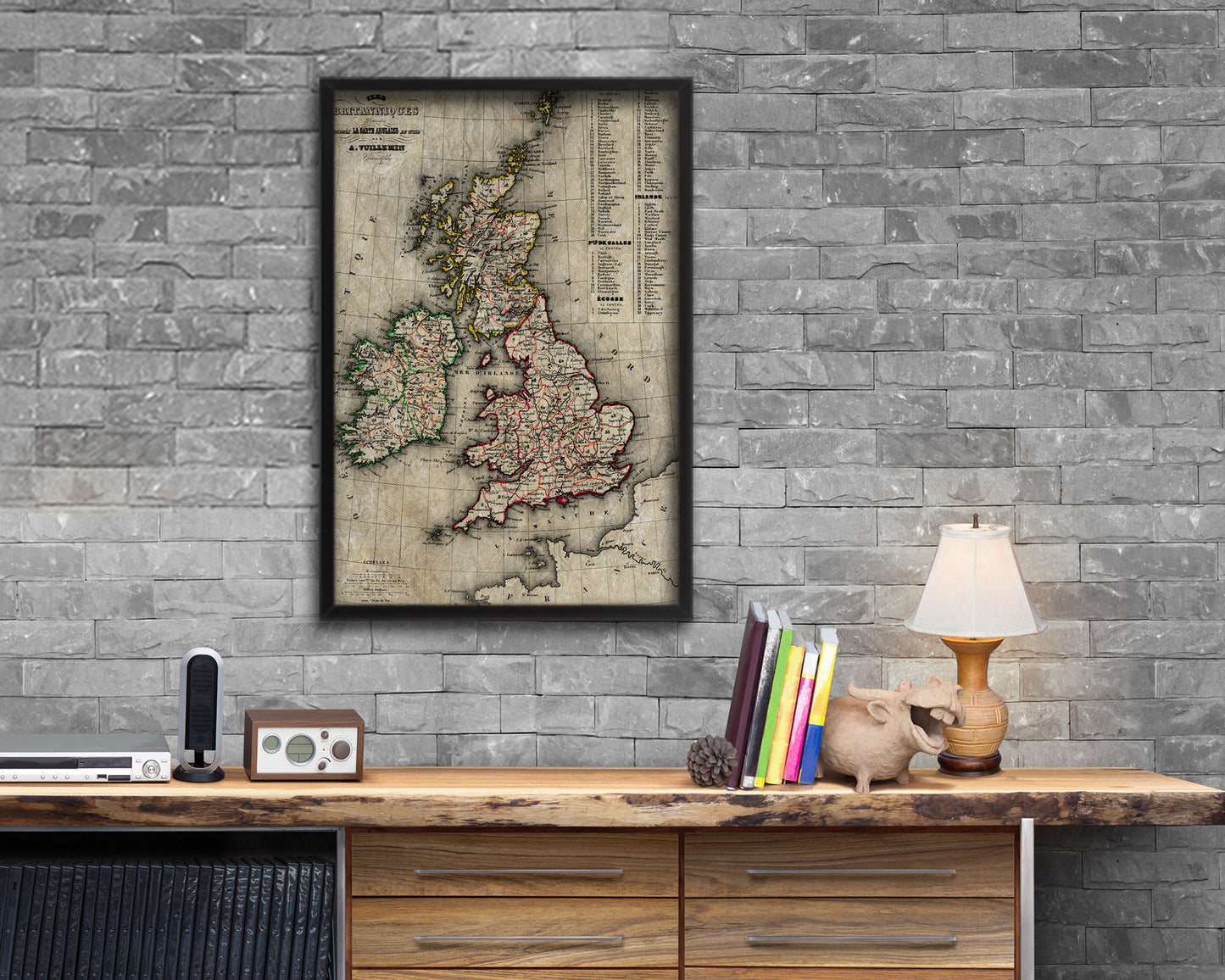 British Isles and Ireland Historical Map Wood Framed Print Art Wall Decor Gifts