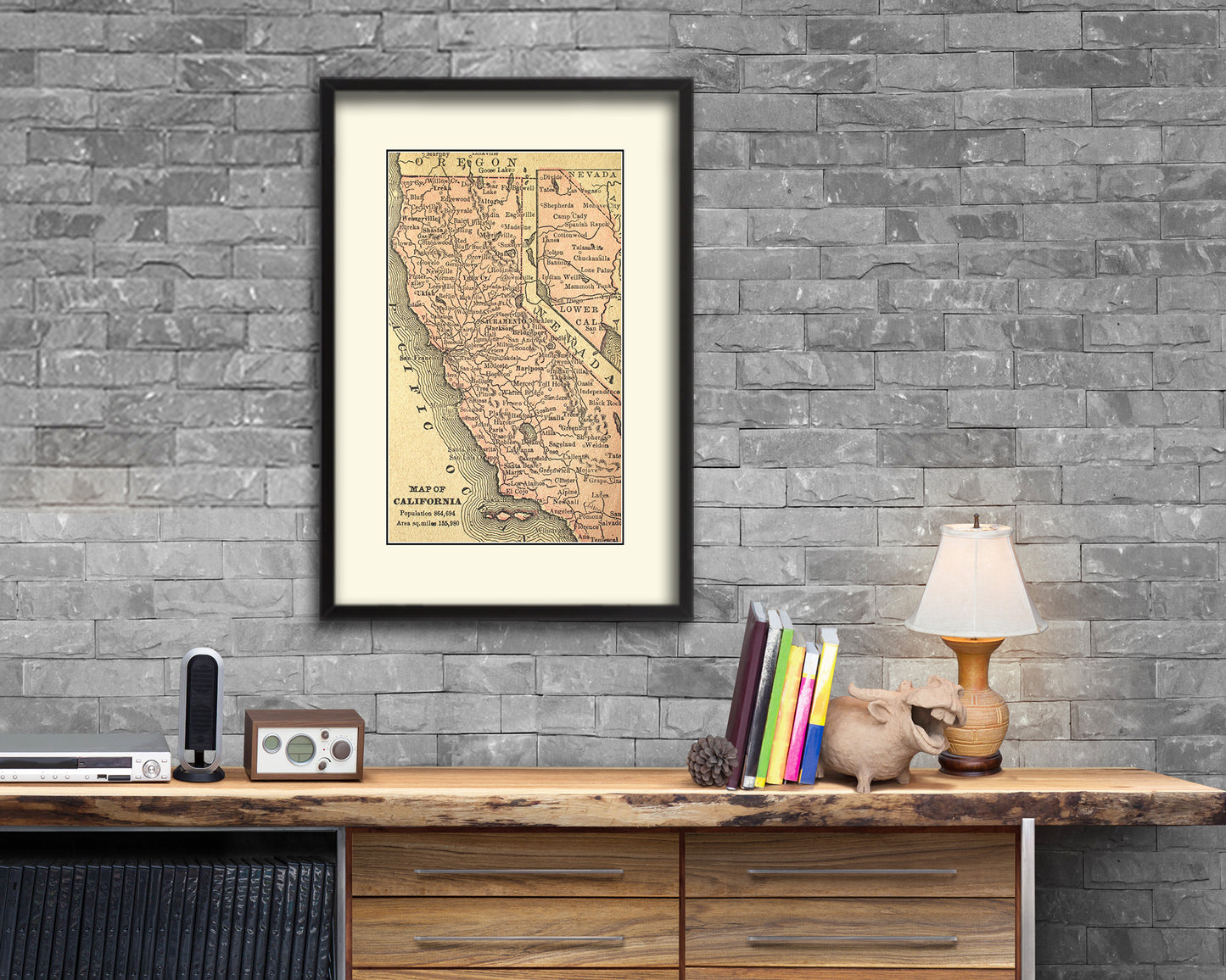 California Circa Old Map Wood Framed Print Art Wall Decor Gifts