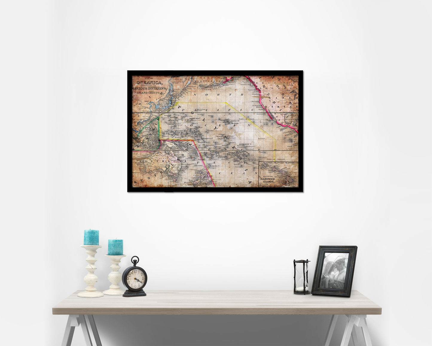 Oceanica Antique Map Framed Print Art Wall Decor Gifts