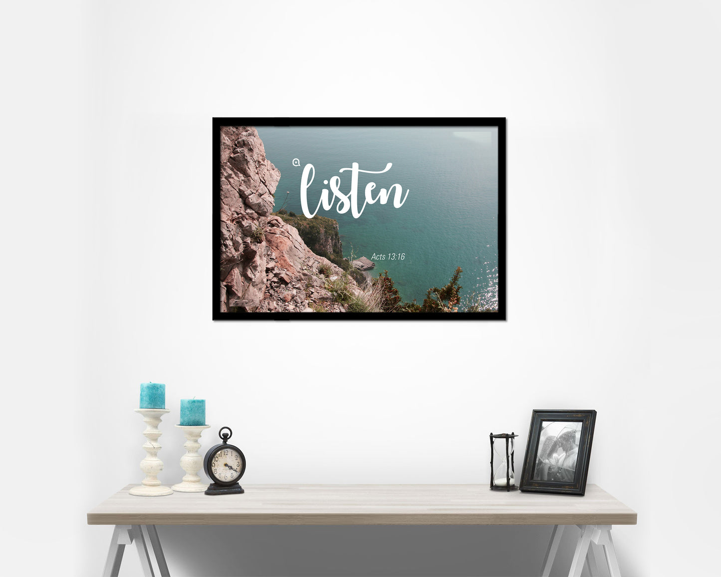 Listen, Acts 13:16 Bible Verse Scripture Framed Print Wall Decor Art Gifts