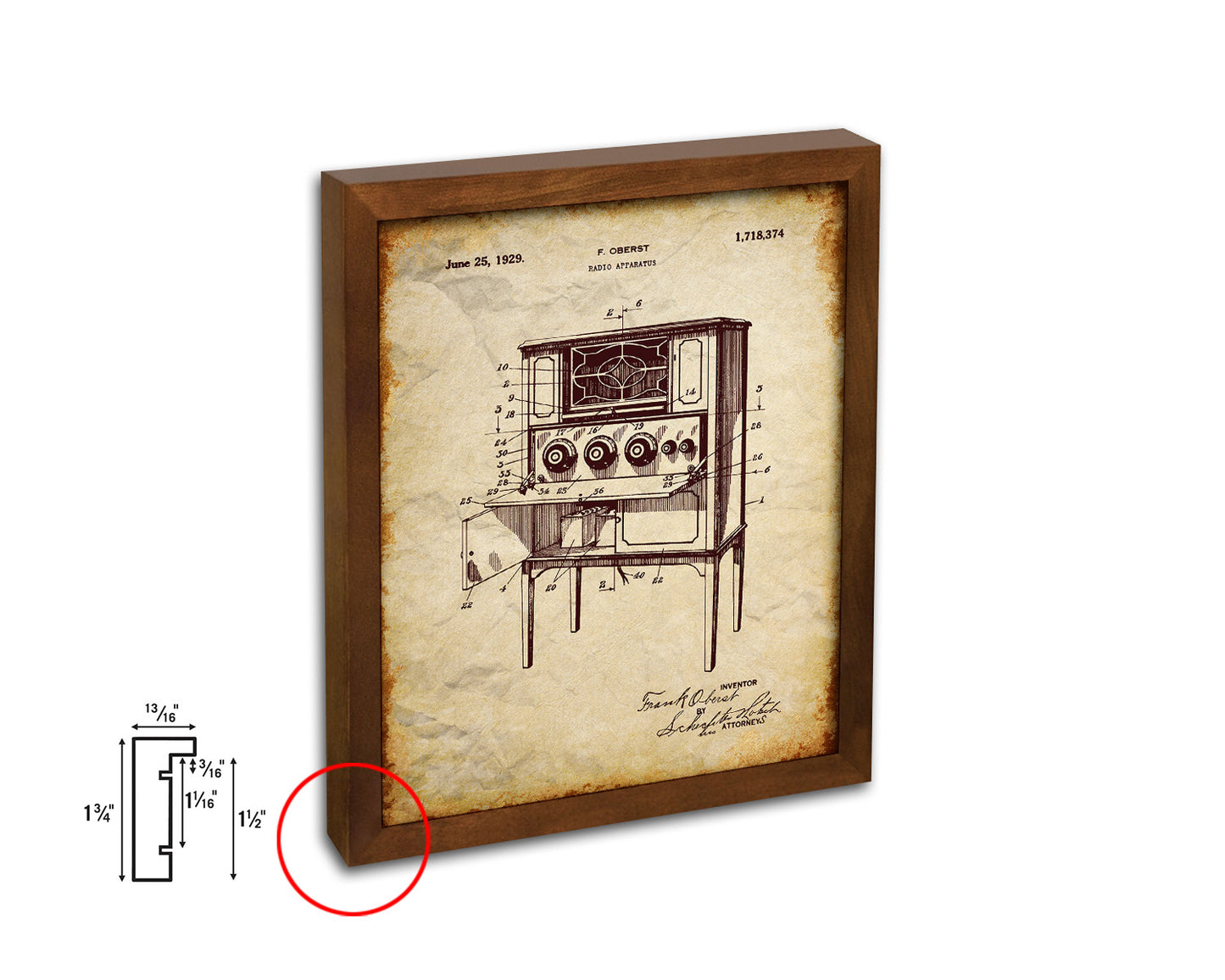 Apparatus Radio Vintage Patent Artwork Walnut Frame Print Wall Art Decor Gifts