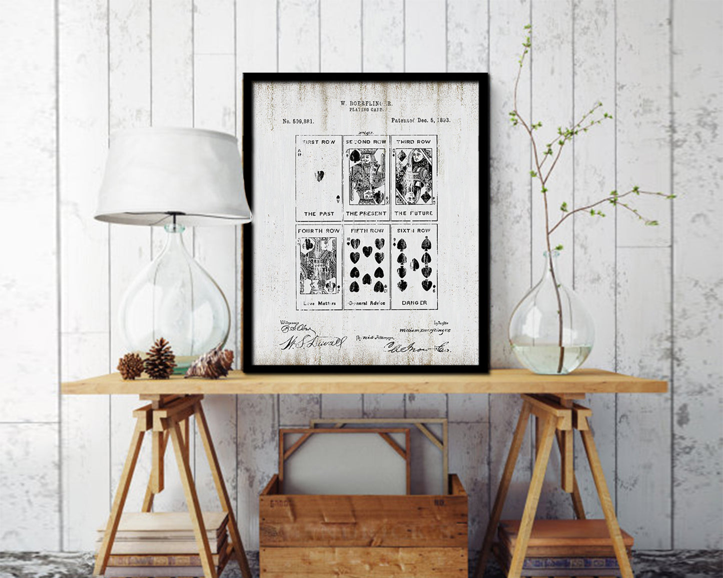 Face Poker Game Playing Card Vintage Patent Artwork Black Frame Print Gifts