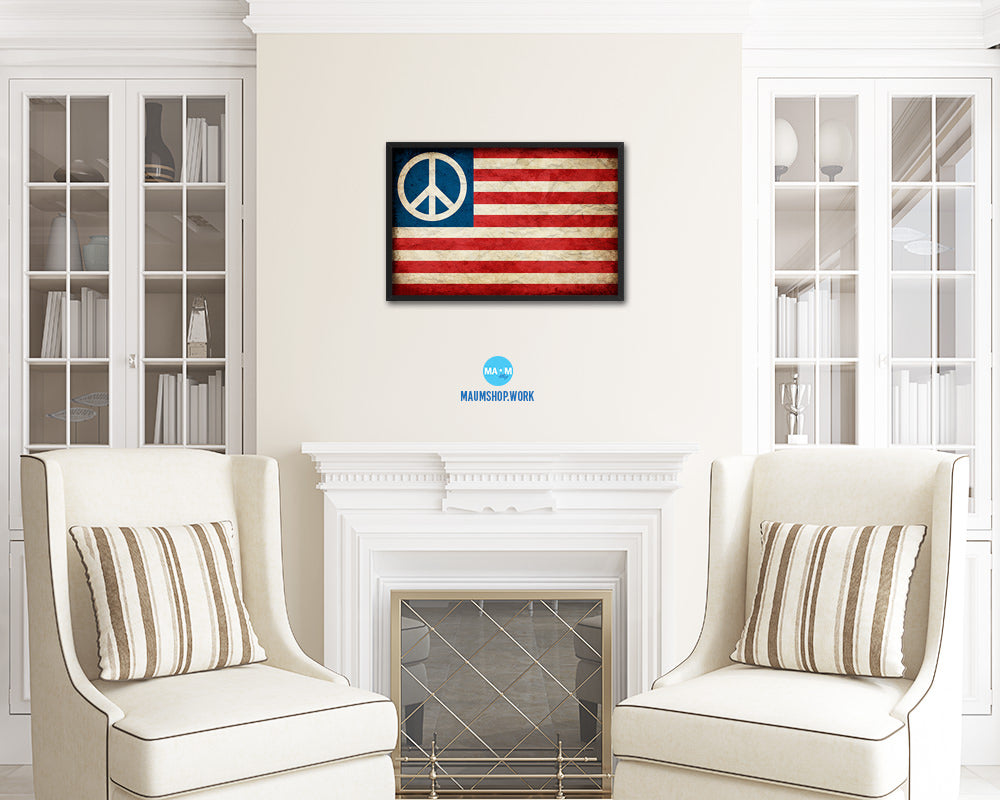 US Peace Sign Anti War American Vintage Military Flag Framed Print Sign Decor Wall Art Gifts