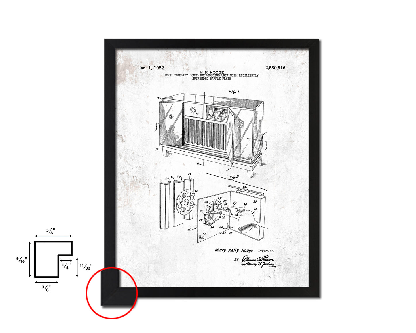 High Fidelity Unit Baffle Plate Sound Patent Artwork Black Frame Print Gifts