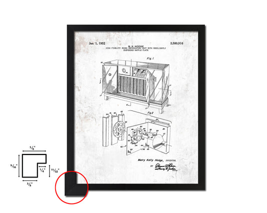 High Fidelity Unit Baffle Plate Sound Patent Artwork Black Frame Print Gifts