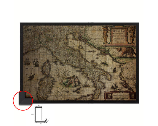 Italy Henricus Hondius Vintage Map Framed Print Art Wall Decor Gifts