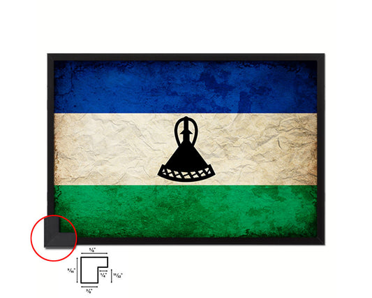 Lesotho Country Vintage Flag Wood Framed Print Wall Art Decor Gifts