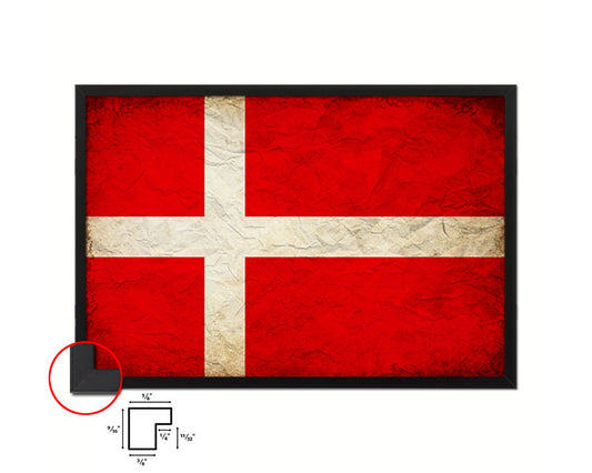 Denmark Country Vintage Flag Wood Framed Print Wall Art Decor Gifts