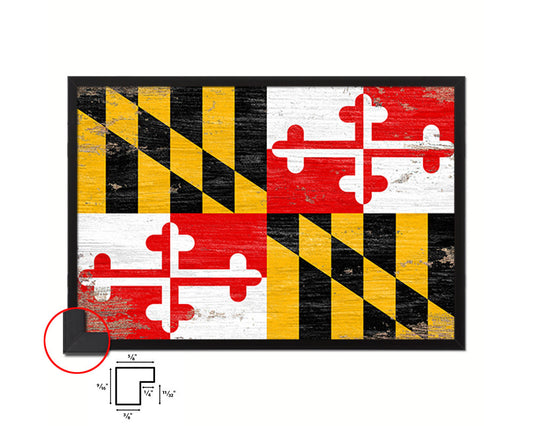 Maryland State Shabby Chic Flag Wood Framed Paper Print  Wall Art Decor Gifts