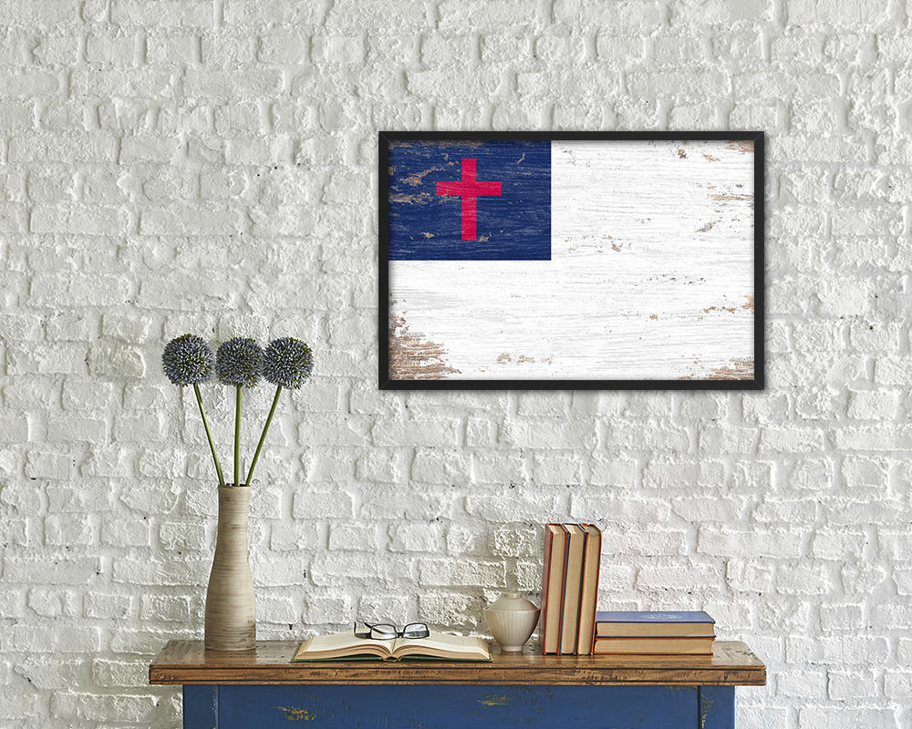 Kayso Christian Religious Shabby Chic Military Flag Framed Print Decor Wall Art Gifts