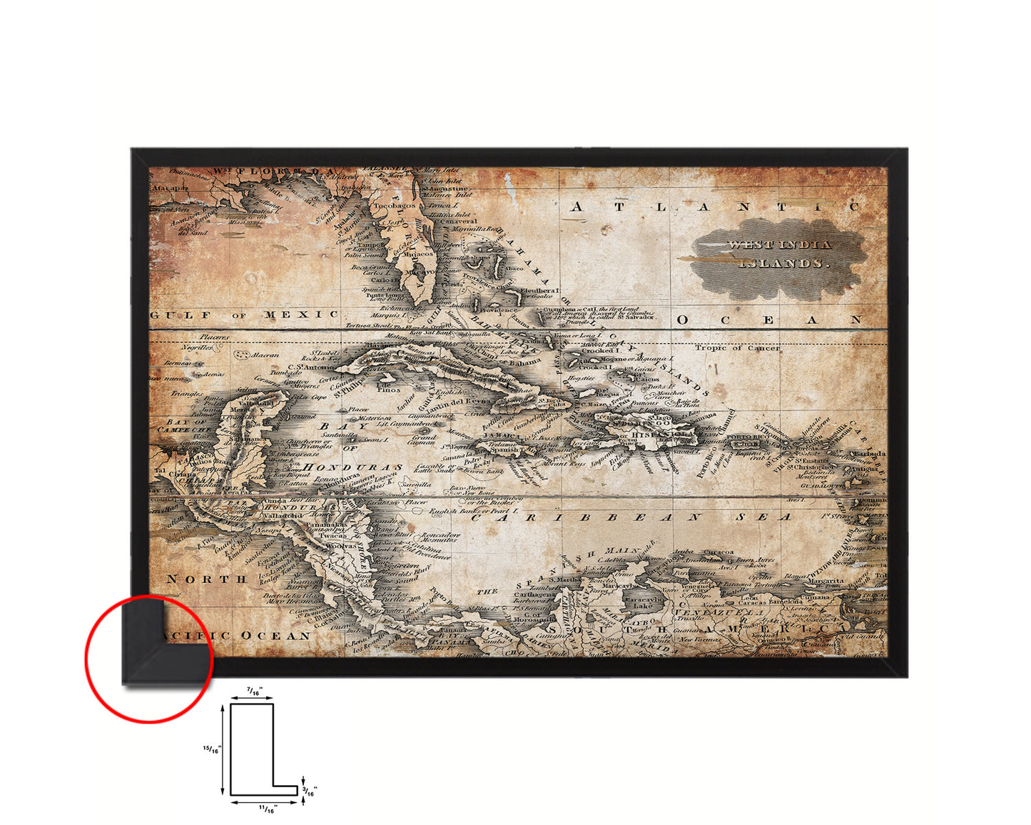 West Indies and Caribbean Sea 1799 Antique Map Framed Print Art Wall Decor Gifts