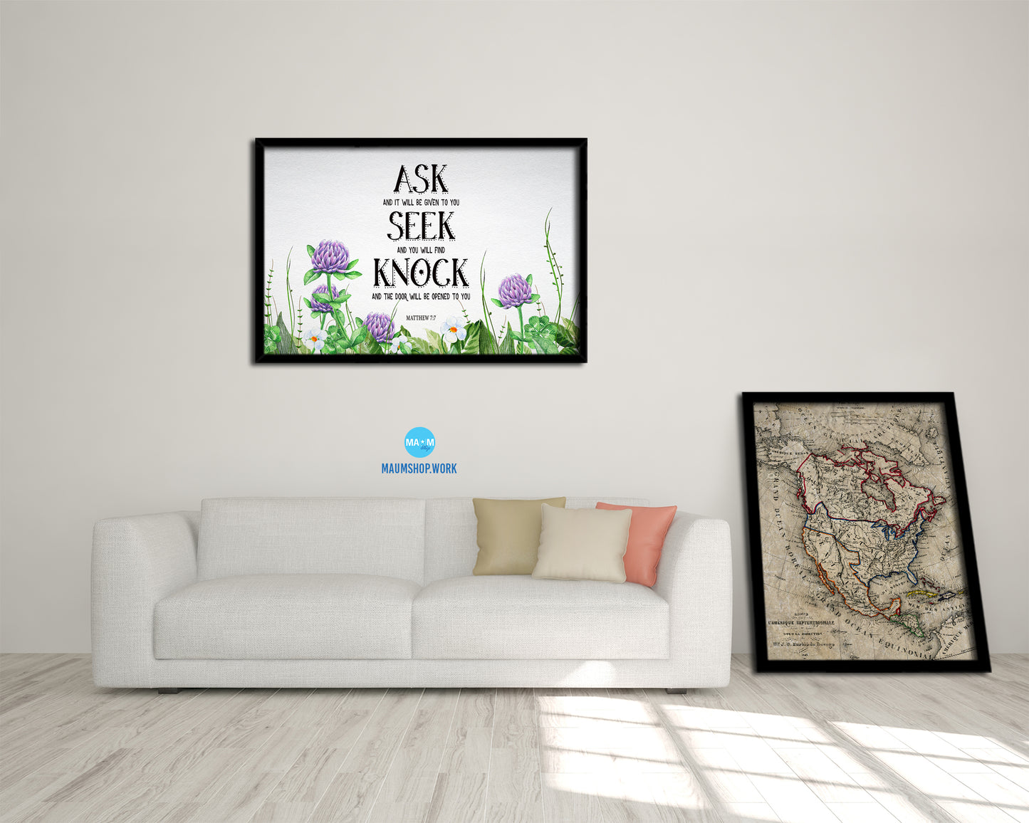 Ask, Seek and Knock You Shall Find, Matthew 7:7 Bible Verse Scripture Framed Print Art