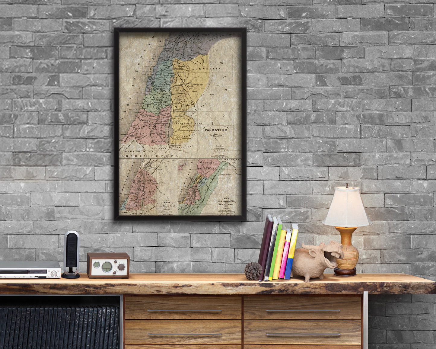 Holy Land Romans David Solomon Israel Palestine Historical Map Wood Framed Print Art Wall Decor Gifts