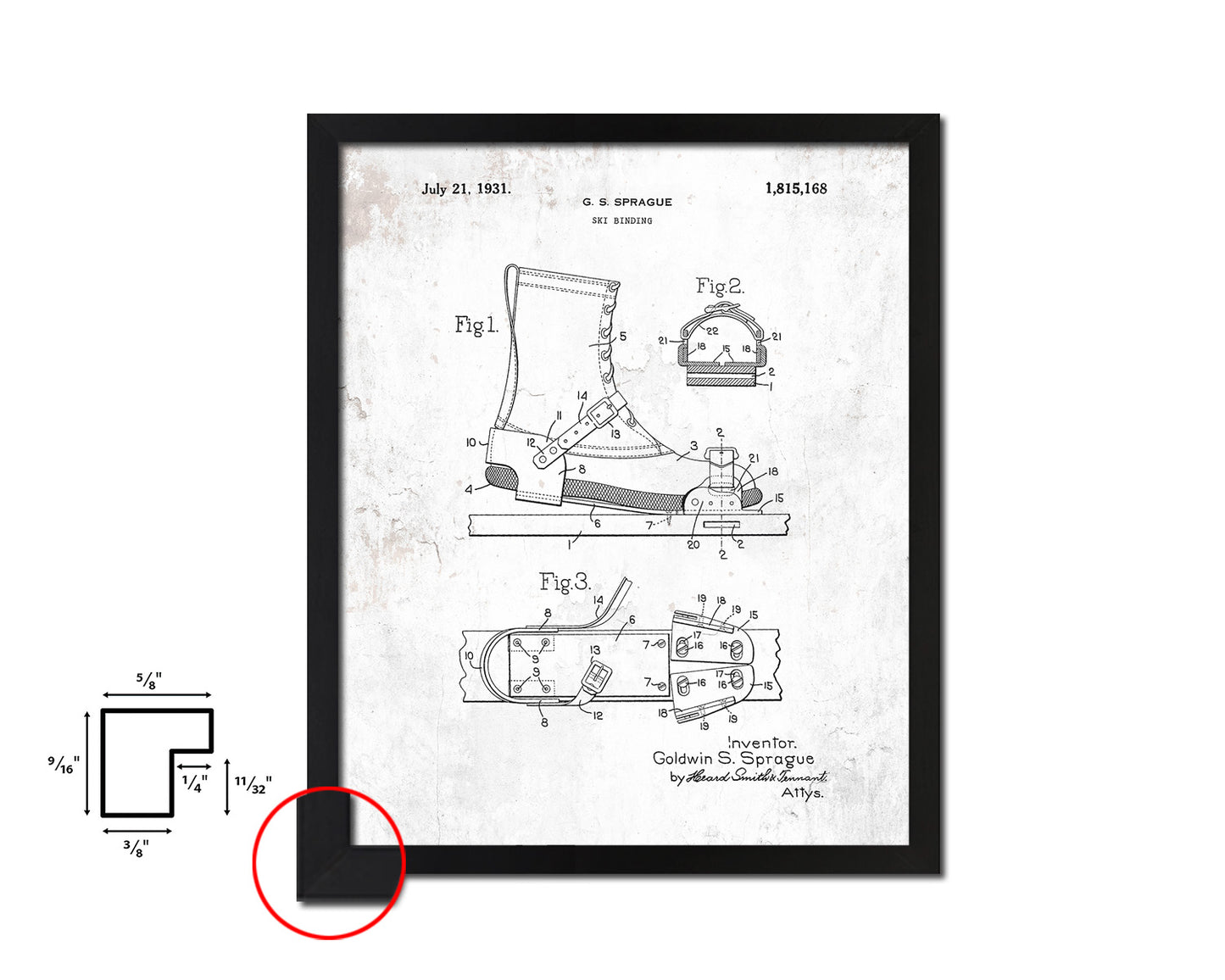 Ski Binding Sports Vintage Patent Artwork Black Frame Print Gifts