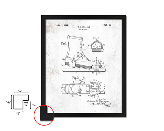 Ski Binding Sports Vintage Patent Artwork Black Frame Print Gifts