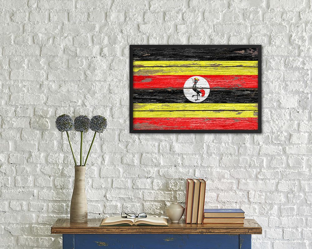 Uganda Country Wood Rustic National Flag Wood Framed Print Wall Art Decor Gifts