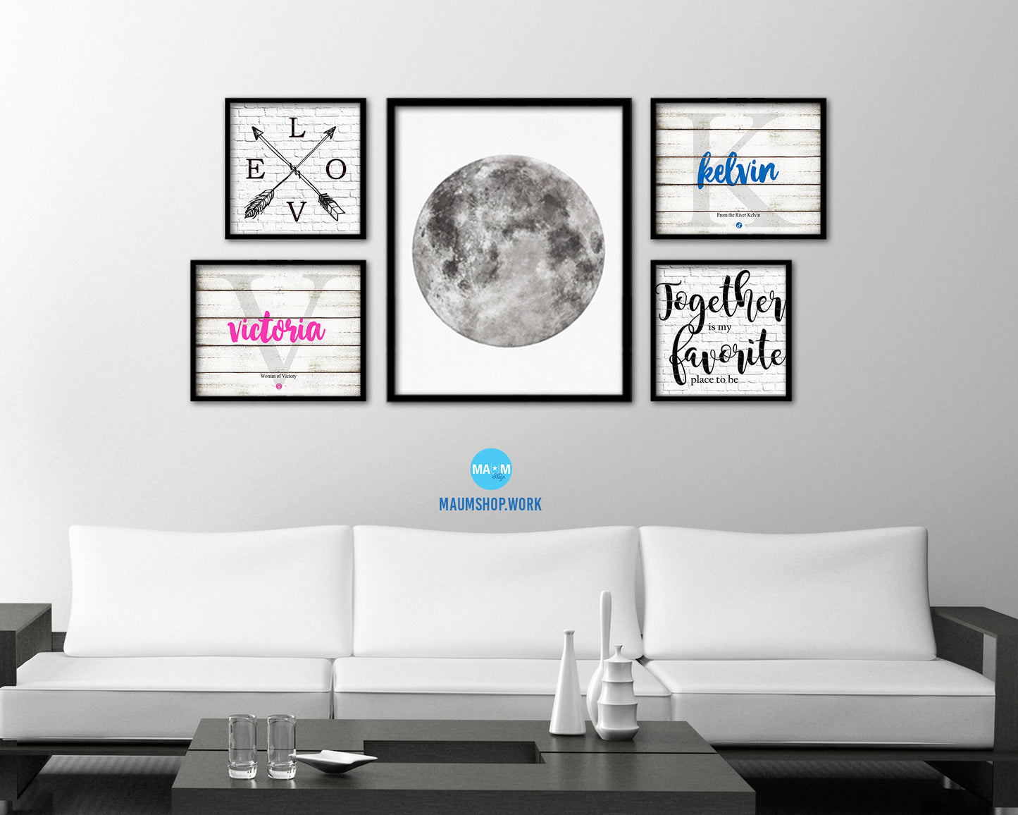 Moon Lunar Phases Watercolor  Nursery Framed Prints Home Decor Wall Art Gifts