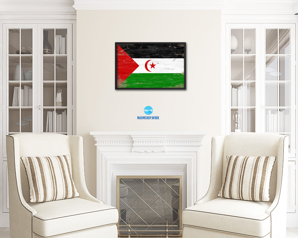 Sahrawi Arab Democratic Republic Shabby Chic Country Flag Wood Framed Print Wall Art Decor Gifts