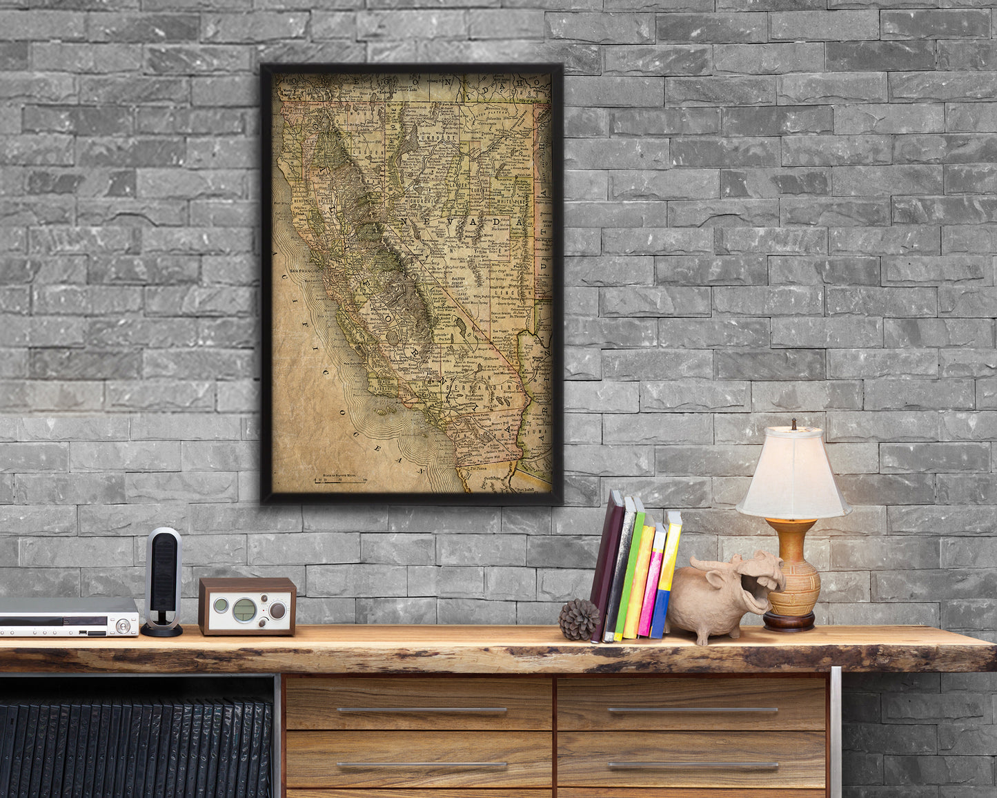 California Historical Map Framed Print Art Gifts